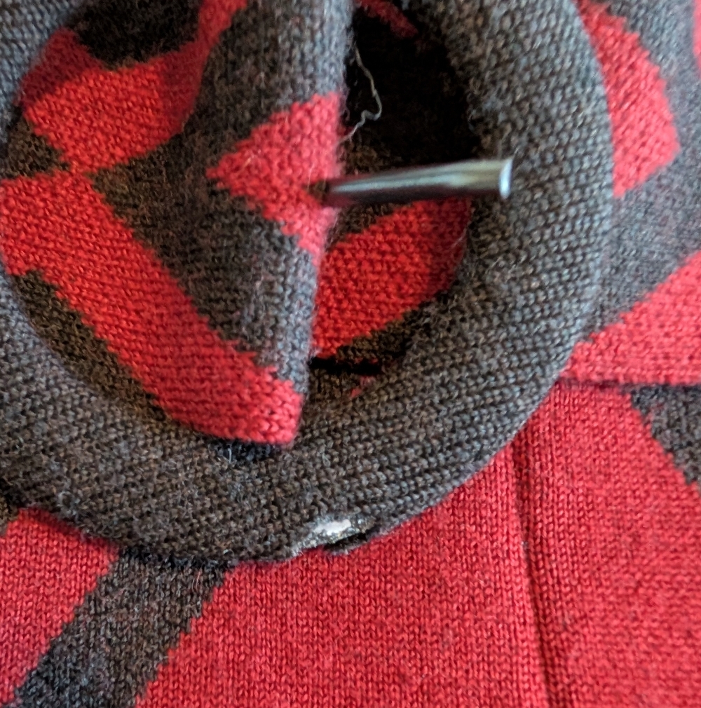Alice + Olivia Geometric Wool Sweater Dress | Red Black | Belted Waist | Size M - Picture 9 of 9